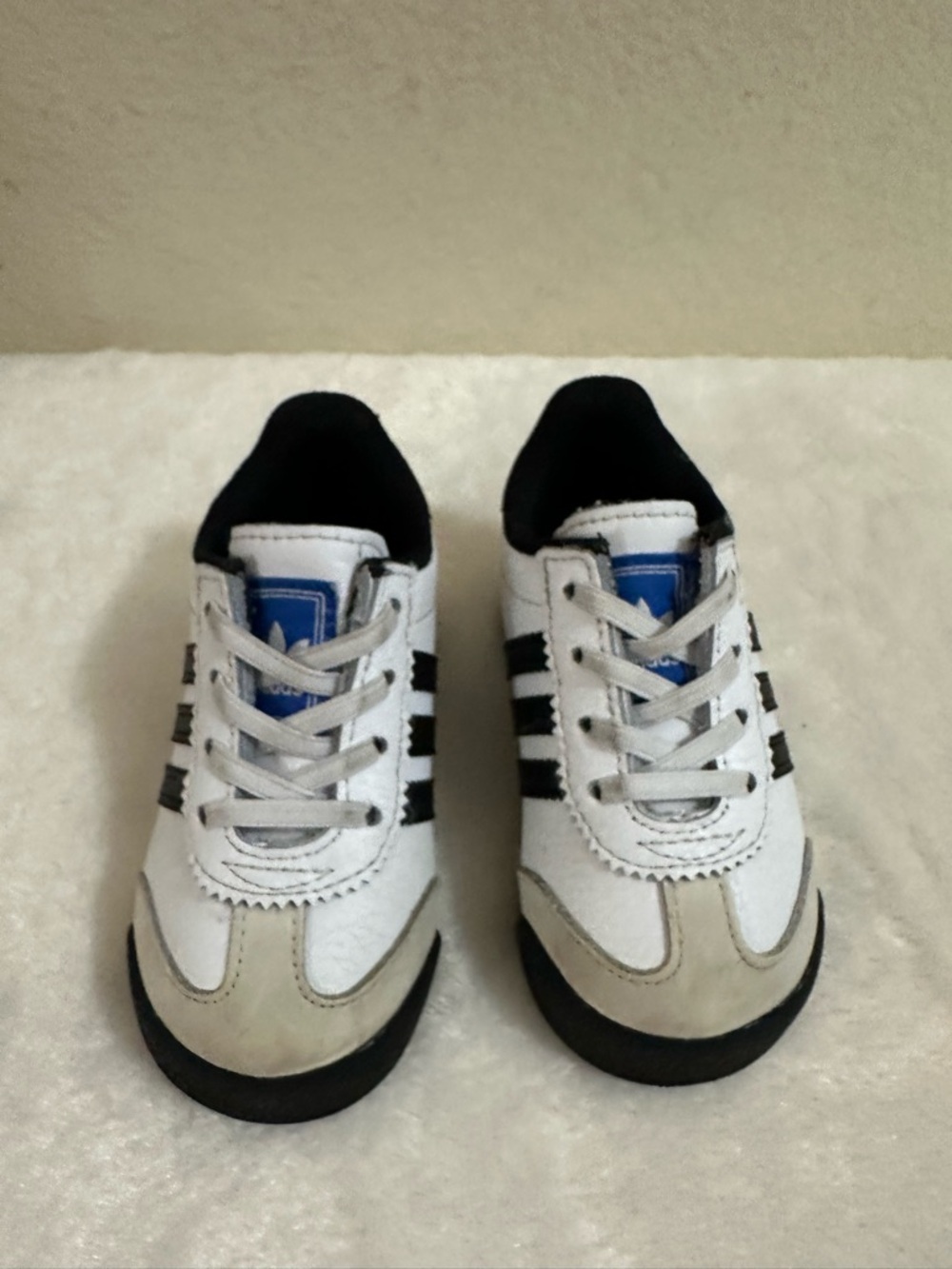 adidas Kids White Black and Blue Lace-Up Sneakers